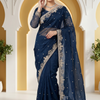 CFSAR-224 | Premium Navy Blue Soft Organza Saree with Handcrafted Sequins, Cut Dana & Bead Work Border