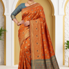 CFPSR-314 | Premium Burnt Orange & Teal Blue Art Silk Printed Saree with Unstitched Blouse