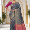 CFPSR-315 | Premium Slate Blue & Magenta Pink Art Silk Printed Saree with Unstitched Blouse