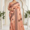 CFSAR-247 | Peach Floral Digital Print Japan Satin Saree with Traditional Border