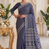 CFPSR-345 | Premium Navy Blue & White Tussar Silk Saree with Ready Made Blouse