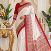 CFPSR-339 | Premium Ivory White & Red Tussar Silk Saree with Ready Made Long Sleeves Blouse