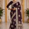 CFSAR-227 | Premium Deep Wine Chinon Handwork Saree with Intricate Zari, Sequins & Bead Work Designer Pallu