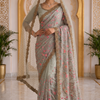 CFSAR-242 | Premium Sage Grey Soft Net Saree with Heavy Resham & Stone Jaal Handwork and Net Dupatta