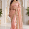 CFSAR-243 | Premium Blush Pink Chinon Saree with Heavy Resham Jaal Handwork & Designer Border
