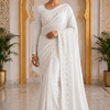 CFSAR-232 | Premium White Chinon Heavy Jaal Saree with Resham, Stone, Cut Dana & Bead Handwork