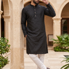 CFKP515 | Black Brocade Kurta Set with White Churidar Pajama