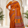 CFPSR-377 | Mustard Orange Tussar Silk Printed Saree with Ready-Made Full-Sleeve Blouse