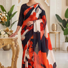 CFPSR-253 | Premium Black, Red & Ivory Abstract Petal Digital Print Japan Satin Saree with Designer Pallu