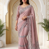 CFPSAR-364 | Premium Blush Pink Abstract Print Gorjet Saree with Designer Border