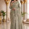 CFSAR-222 | Premium Sage Green Banarasi Organza Full Jaal Gold Zari Saree with Sequins, Cut Dana & Bead Work