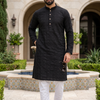 CFKP518 | Black Embroidered Blend Kurta Set with White Churidar