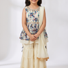 CFGW02 | Ivory Floral Printed Sharara Set with Embellished Sleeveless Kurta and Dupatta