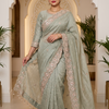 CFSAR-403 | Organza Tissue Saree | Designer Ready Made Saree with Sequin and Stone Work | Sage Green