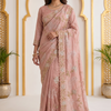 CFSAR-223 | Elegant Blush Pink Designer Soft Tissue Soft Crepe Saree with Sequins, Cut Dana & Bead Work