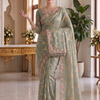 CFSAR-241 | Premium Sage Green Banarasi Organza Full Jaal Saree with Gold Zari Handwork
