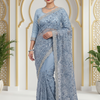 CFSAR-186 | Ice Blue Designer Soft Net Saree | Heavy Resham, Stone & Katdana Work