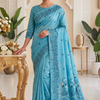 CFPSR-328 | Premium Sky Blue Munga Silk Floral Saree with Unstitched Blouse