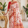 CFPSR-337 | Premium Ivory & Red Tussar  Silk Saree with Ready Made Long Sleeves Blouse