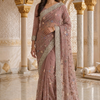 CFSAR-143-PEACH | Peach Soft Net Saree | Heavy Resham, Cutdana, Sequin & Bead Work