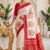CFPSR-340 | Premium Cream & Red Tussar Silk Saree with Ready Made Long Sleeves Blouse