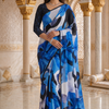CFPSR-249 | Premium Blue Digital Print Japan Satin Saree with Contemporary Designer Pallu