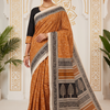 CFPSR-356 | Premium Rust Orange & Black Tussar Silk Printed Saree with Unstitched Blouse
