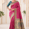 CFPSR-322 | Premium Magenta Pink & Teal Blue Art Silk Saree with Unstitched Blouse