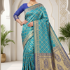 CFPSR-311 | Premium Turquoise Blue & Royal Blue Art Silk Printed Saree with Unstitched Blouse
