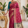CFPSR-327 | Premium Red & Teal Blue Art Silk Saree with Unstitched Blouse