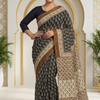 CFPSR-375 | Premium Black & Beige Soft Cotton Printed Saree with Ready Made Full Sleeves Blouse