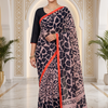 CFSAR-353B | Premium Mauve Pink & Navy Blue Printed Georgette Saree with Long Sleeve Stitched Blouse