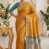 CFPSR-327 | Premium Mustard Yellow & Teal Blue Art Silk Saree with Unstitched Blouse