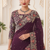 CFSAR-219 | Elegant Plum Purple Soft Crape Saree with Resham Stone & Cut Dana Handwork