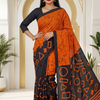 CFPSR-376 | Premium Orange & Black Soft Cotton Printed Saree with Ready-Made Blouse