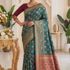 CFPSR-319 | Premium Teal Blue & Maroon Art Silk Saree with Unstitched Blouse