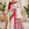 CFPSR-335 | Premium Pearl White & Maroon Tussar Silk Saree with Ready-Made Blouse