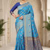CFPSR-313 | Premium Sky Blue & Royal Blue Art Silk Printed Saree with Unstitched Blouse