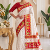 CFPSR-333 | Premium Pearl White & Red Tussar Silk Saree with Ready Made Long Sleeves Blouse