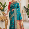 CFPSR-327 | Premium Teal Blue & Maroon Art Silk Saree with Unstitched Blouse