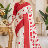 CFPSR-334 | Premium Pearl White & Red Tussar Silk Saree with Ready Made Long Sleeve Blouse