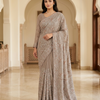 CFSAR-398 | Graceful Grey Pure Gorjet Sequins & Beads Handwork Saree with Stitched Blouse
