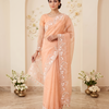 CFSAR-399 | Premium Peach Organza Tissue Designer Saree with Handwork & Ready-Made Blouse