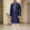 CFKP513 | Navy Blue Dupion Kurta with White Straight Pyjama