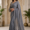 CFSAR-145 | Grey Soft Chiffon Saree | Heavy Stone, Bead & Cutdana Work