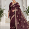 CFSAR-362 | Premium Semi Chinon Embroidered Saree with Scalloped Border & Ready-Made Full Sleeve Blouse