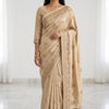 CFSAR-102 Cream Crepe Embroidery Saree | Gold Zari & Stone Work |