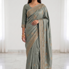 CFSAR-102 Sage Green Crepe Embroidery Saree | Gold Zari & Stone Work |